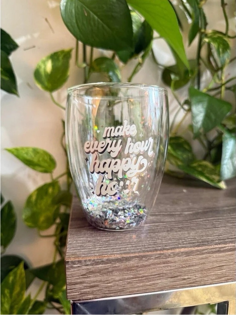 Clear 'Make Every Hour Happy Hour' Confetti Glass - Home Party Supplies